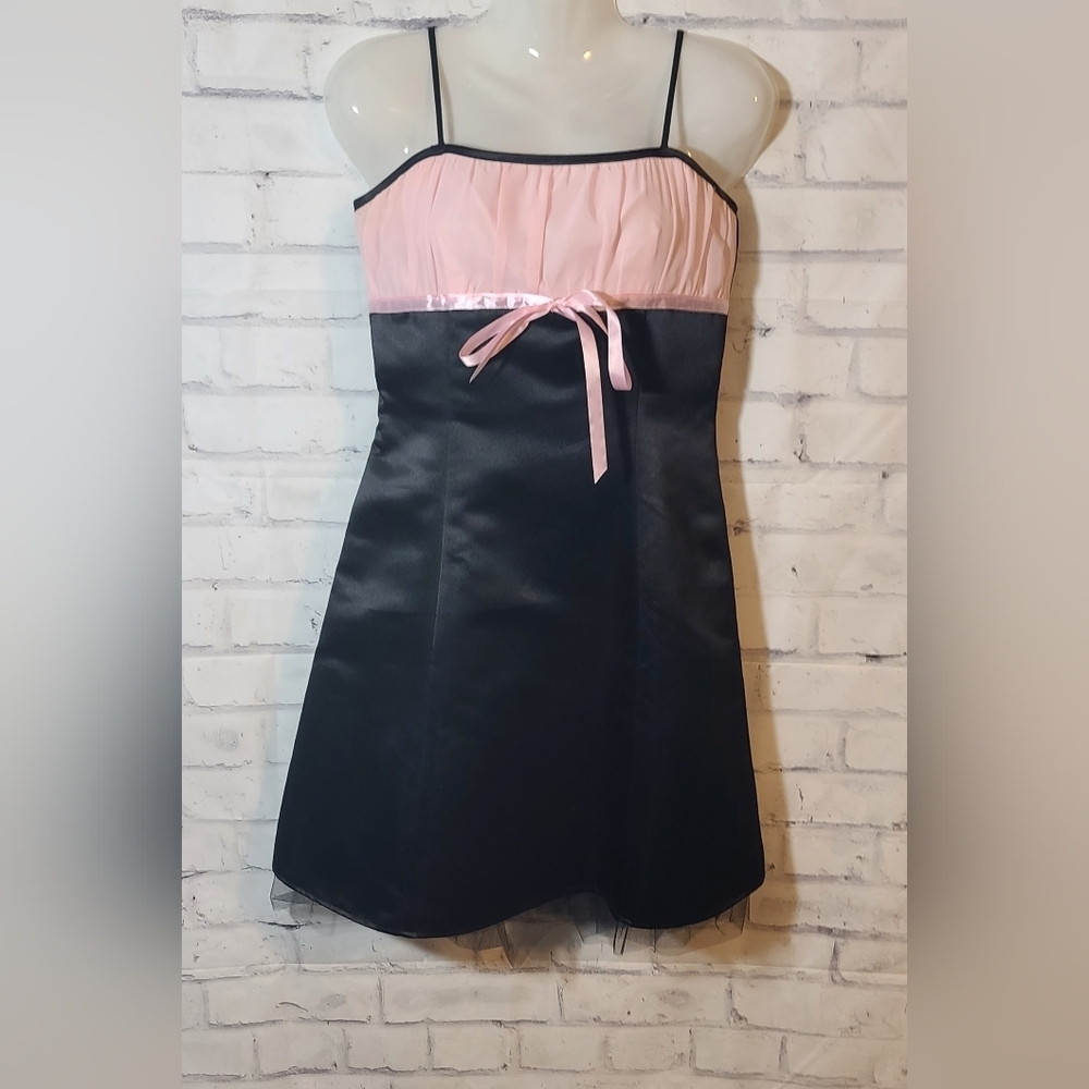 Debut Y2K Satin Black Pink Dress Sz 7